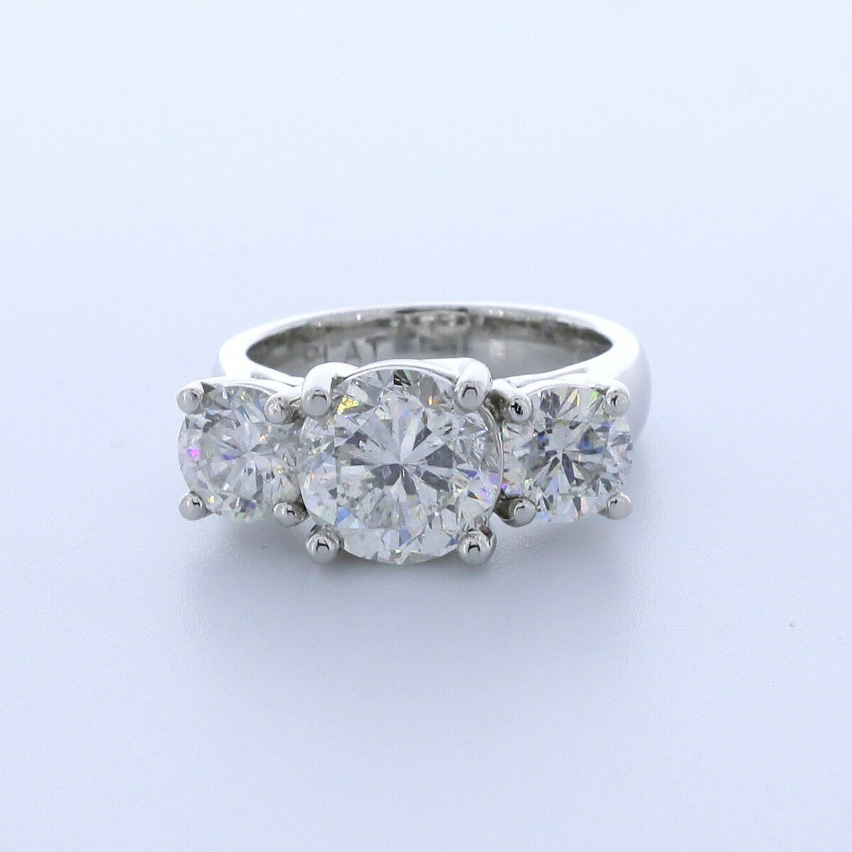 3.80ct H-SI2 Round Natural Certified Diamonds 950 PL. Classic Three-Stone Ring - Picture 1 of 20
