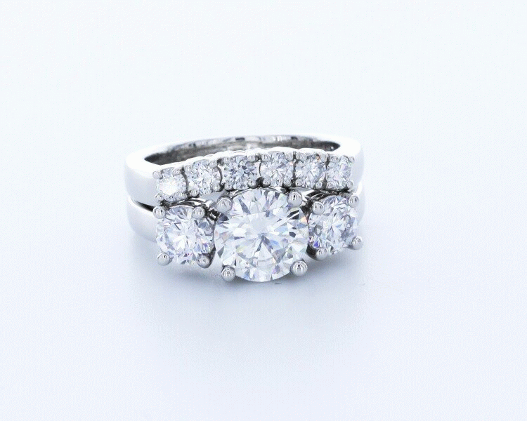 Classic Basket Three-Stone Ring with Matching Band